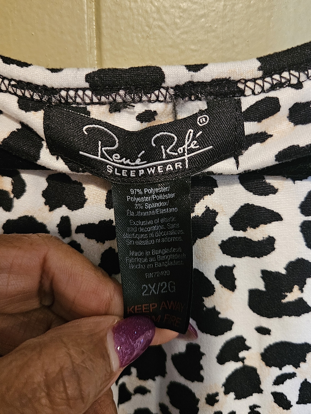 Rene Rofe Black & White Leopard Lace-Trim Sleep Top And Shorts - Picture 3 of 3
